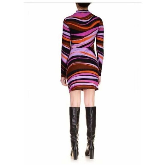 SANCTUARY Abstract Mock Neck Shirred Bodycon Dress Women's Gravity Long Sleeve L - Picture 8 of 12